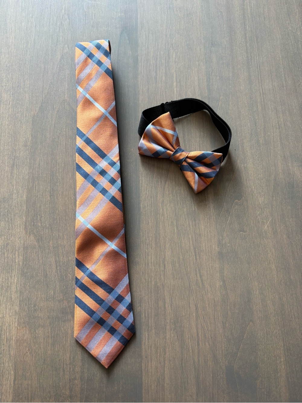 Kid’s Orange Plaid Tie and Bow Tie Set